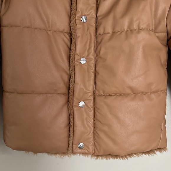 Express Reversible Vegan Leather & Faux Fur Puffer Coat - XXS - Picture 5 of 16